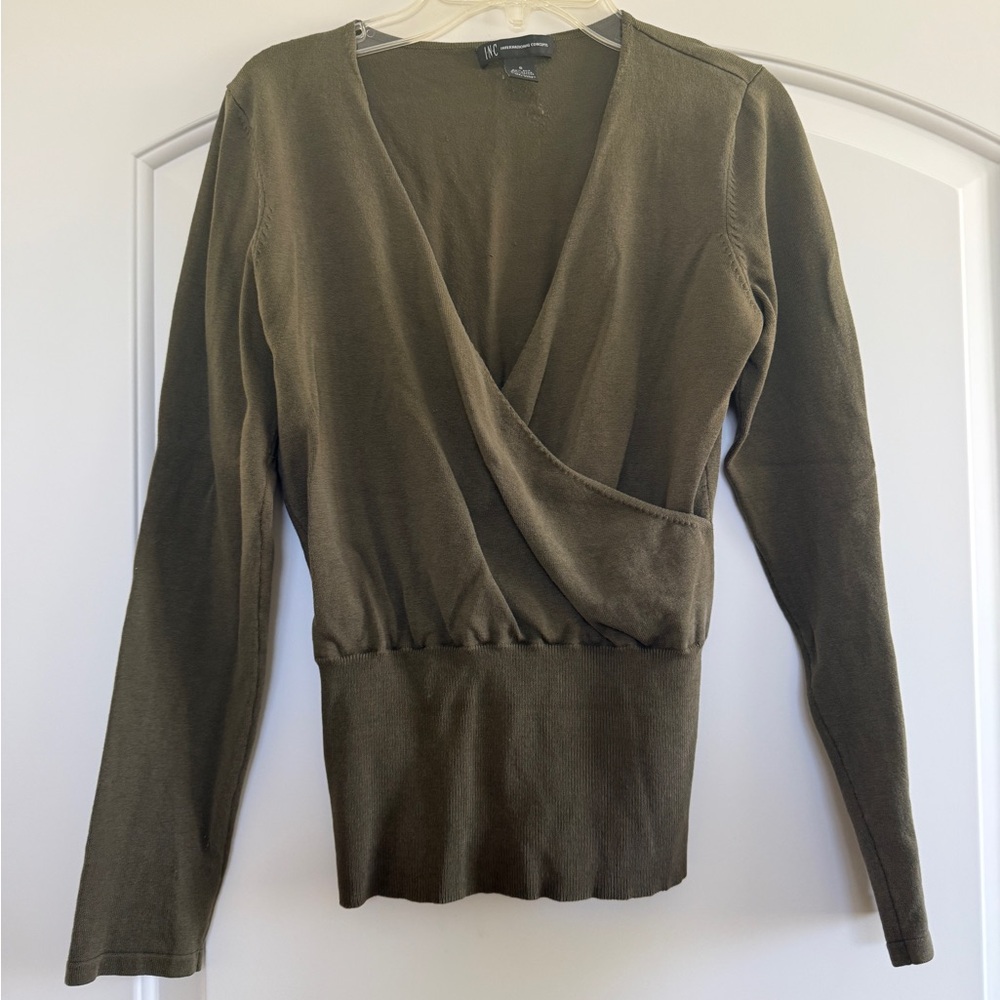 INC International Concepts Olive Wrap Blouse